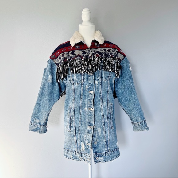 Zara Denimwear Aztec Fringe Jacket - Picture 2 of 13